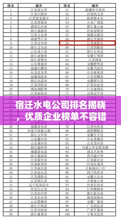 宿迁水电公司排名揭晓,优质企业榜单不容错过!